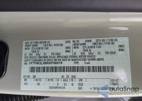 2024 Ford F-150 Xlt из США, поврежденный, VIN 1FTFW3L86RKF00919